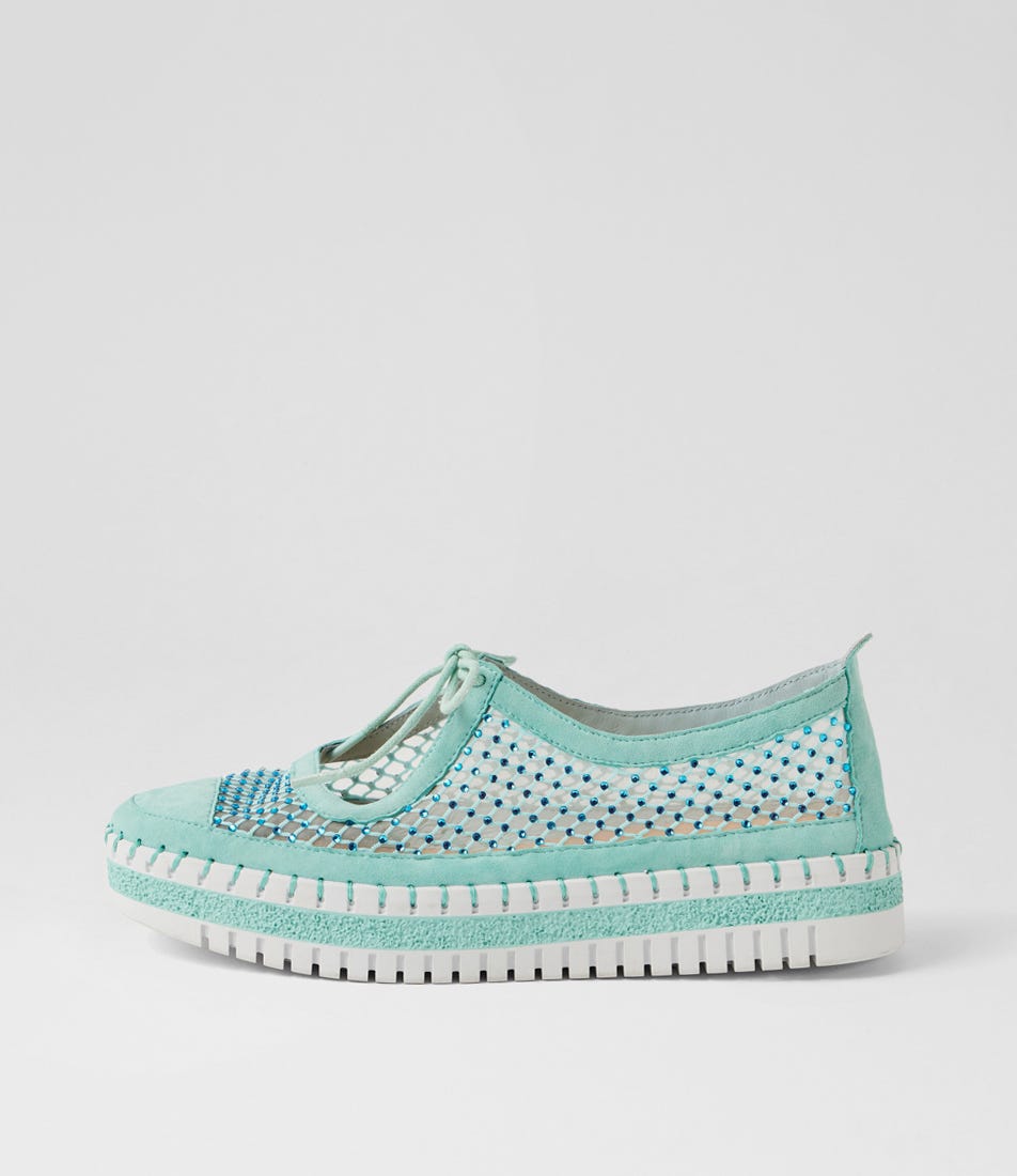 Marthar Light Aqua Leather Flat Shoes