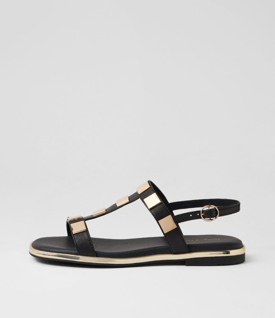 Neeli Black Gold Leather Sandals