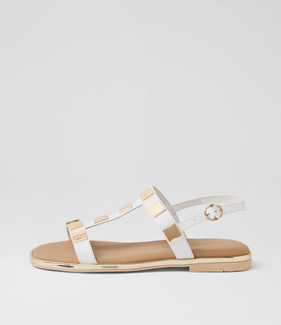 Neeli White Gold Leather Sandals