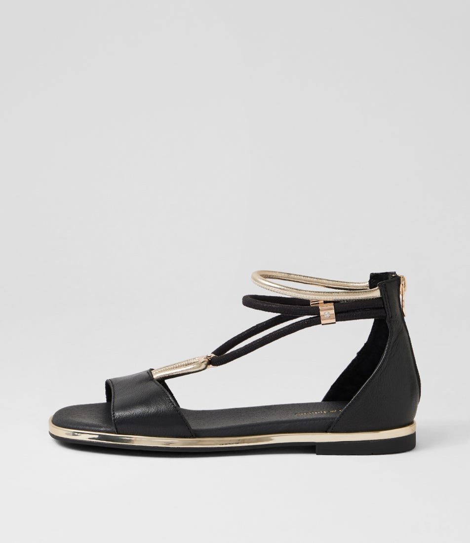 Noridce Black Gold Leather Elastic Sandals