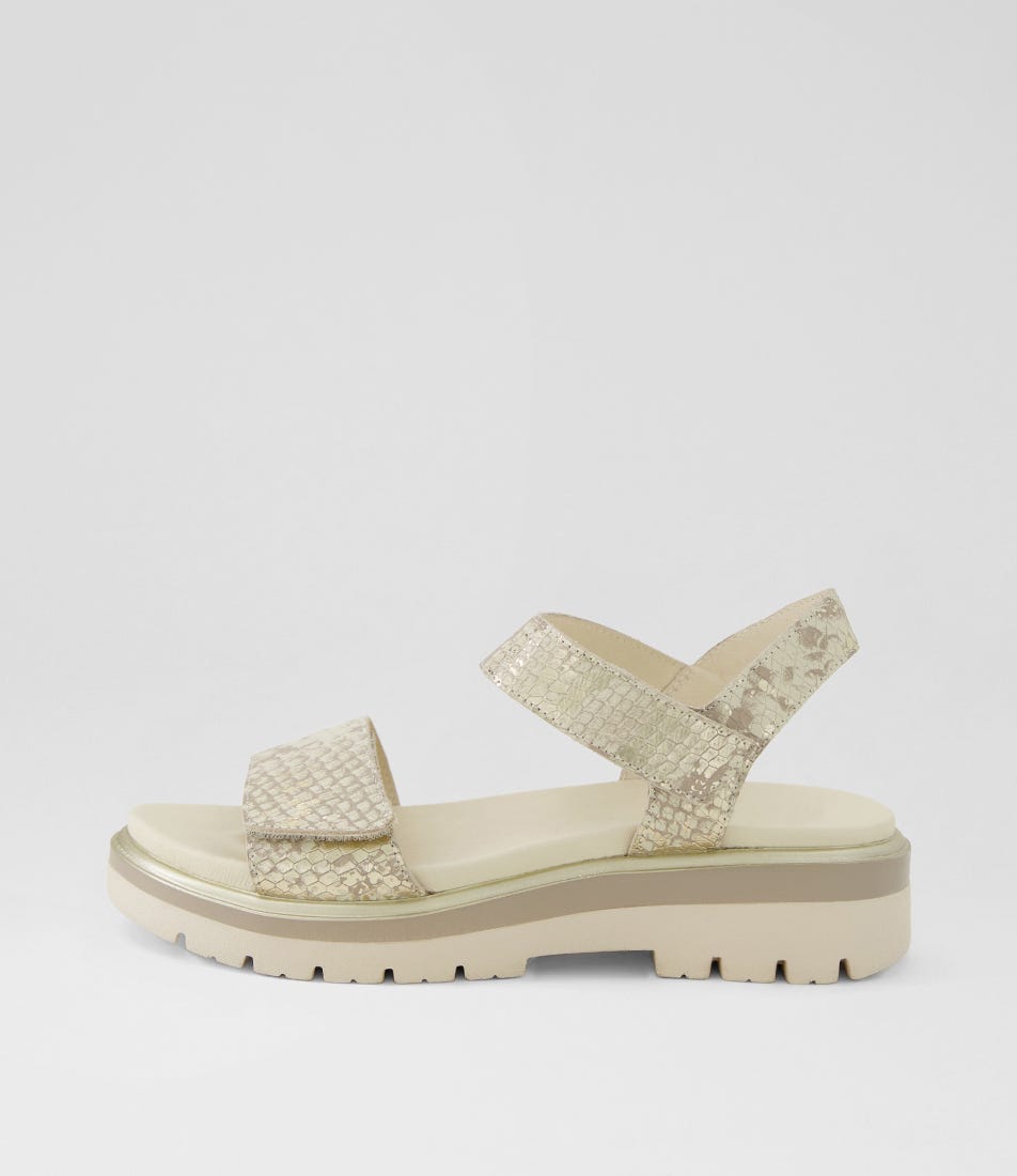 Nolinie Ivory Gold Snake Leather Sandals