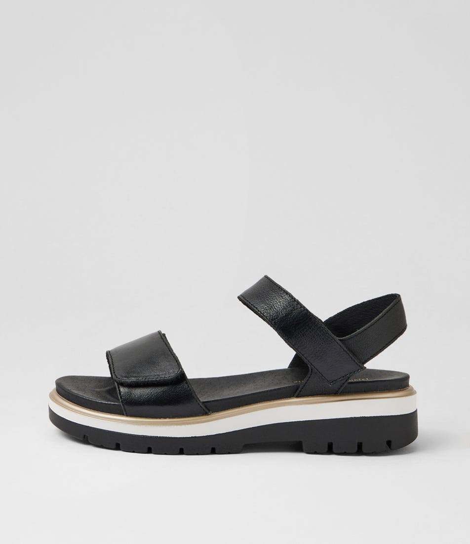 Nolinie Black White Leather Sole Sandals