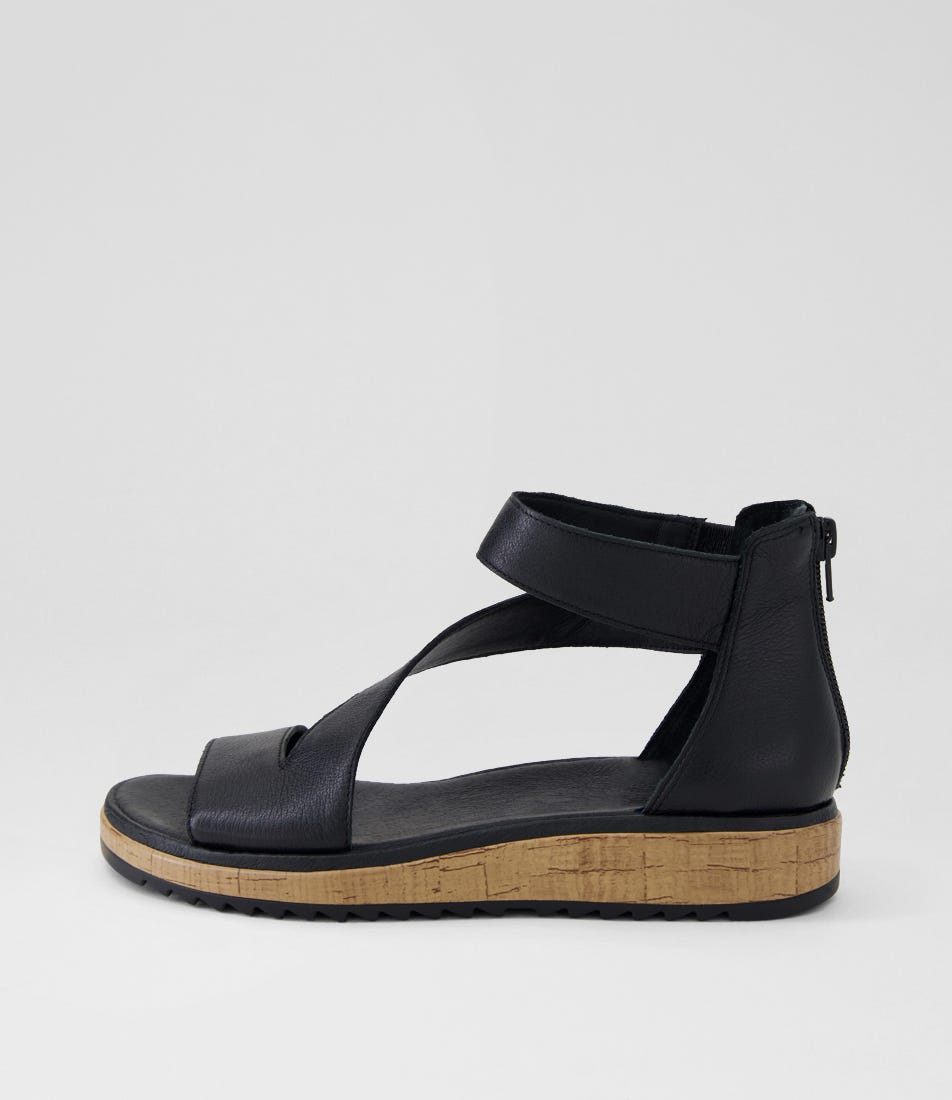 Orfia Black Leather Sandals