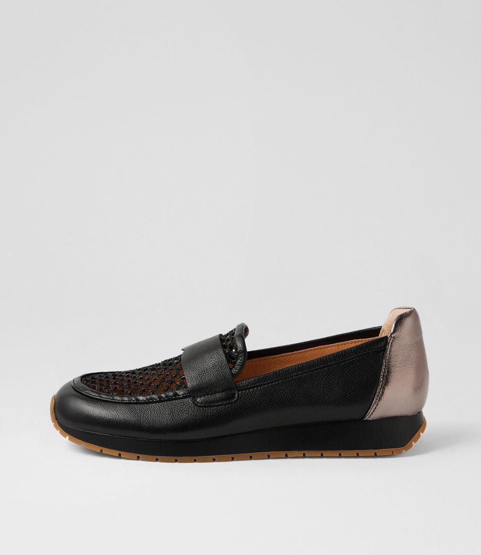 Phaidra Black Pewter Leather Loafers