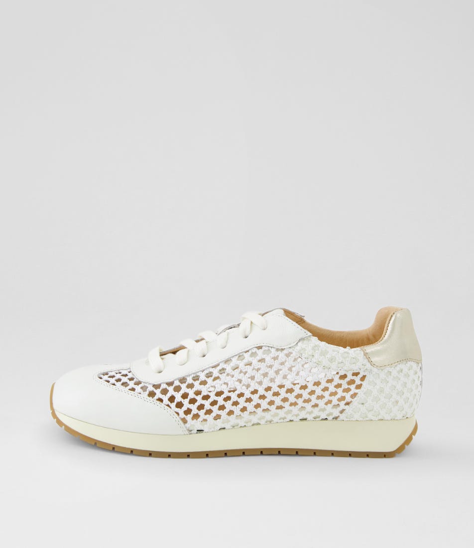 Pieded White Pale Gold Multi Sneakers