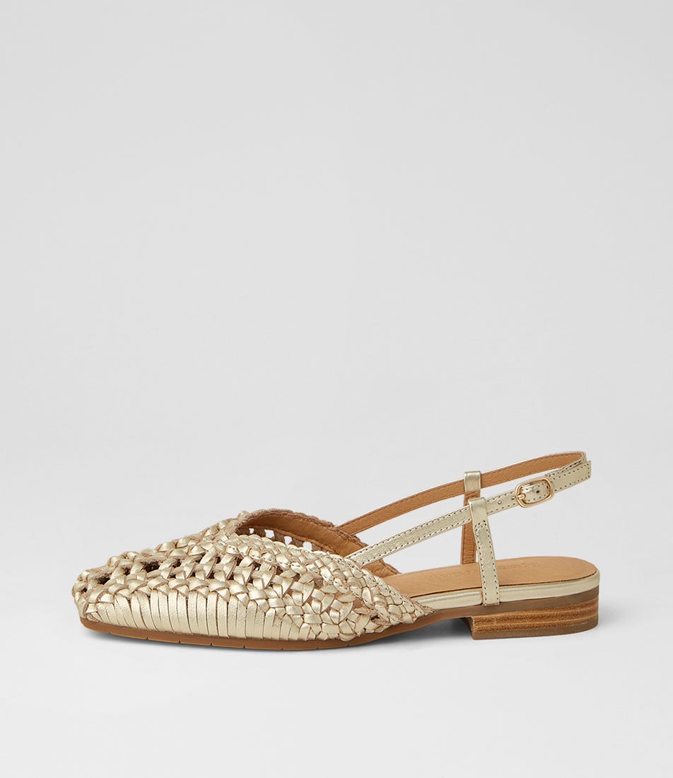 Pranse Pale Gold Leather Flat Shoes