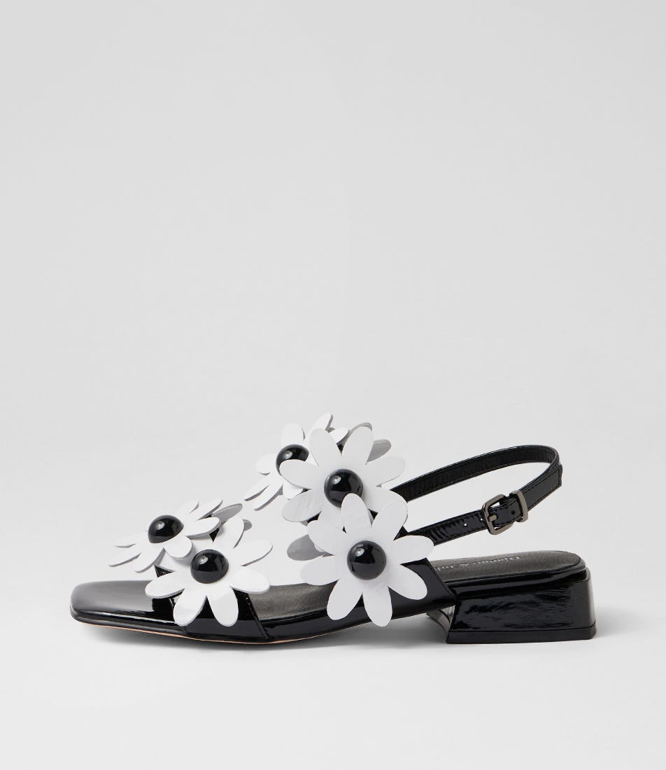 Pellas Black White Patent Leather Sandals