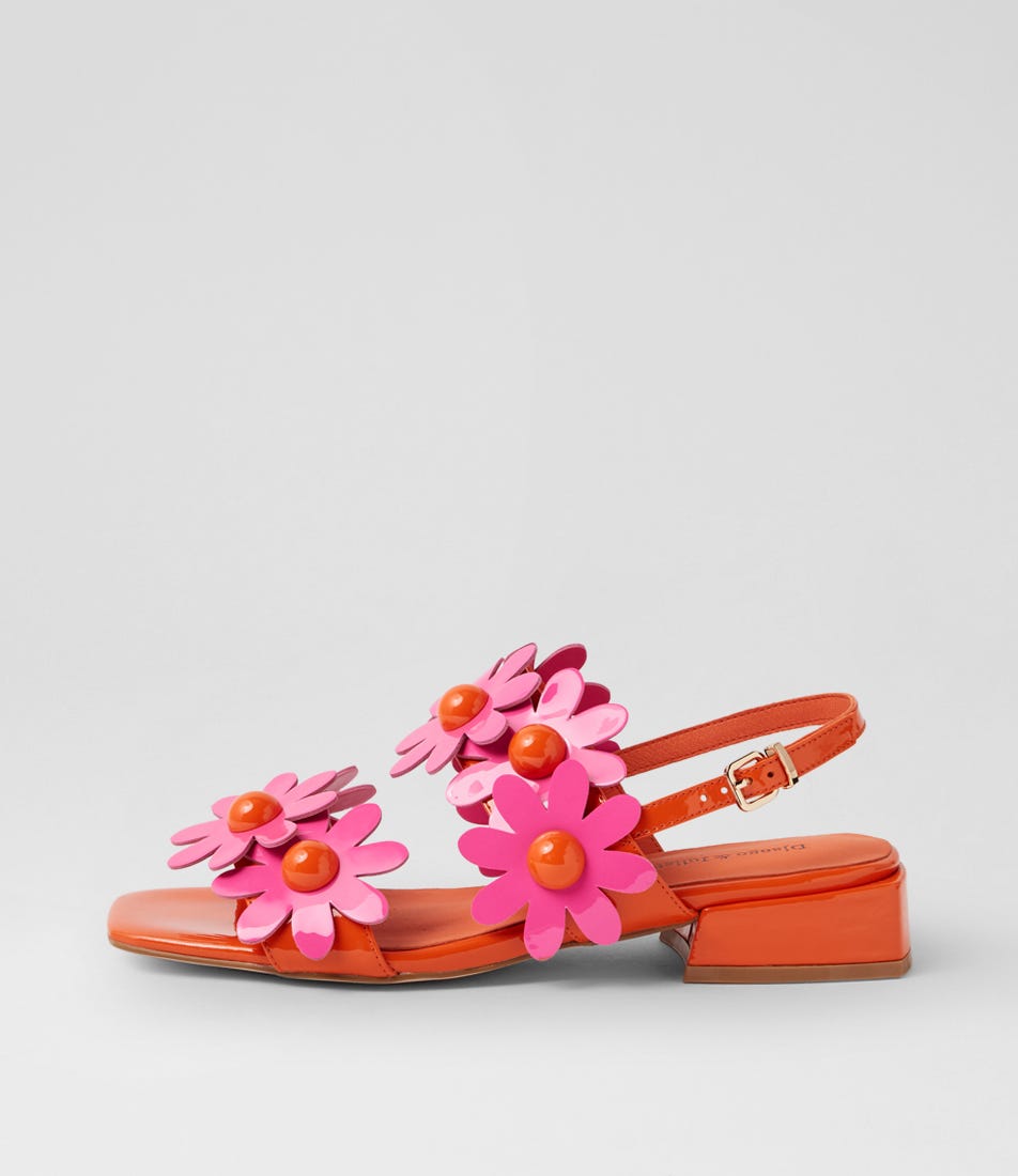 Pellas Orange Pink Patent Leather Sandals