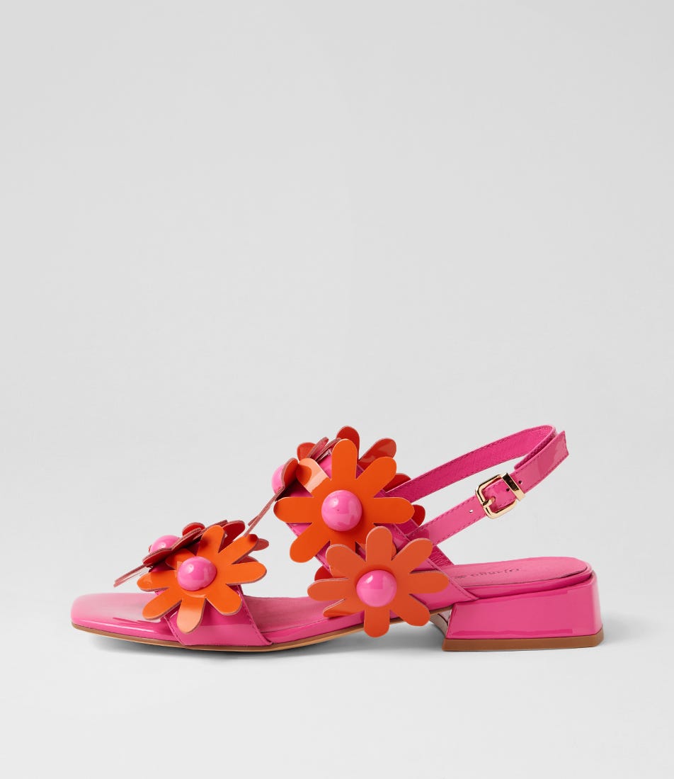 Pellas Pink Orange Patent Leather Sandals