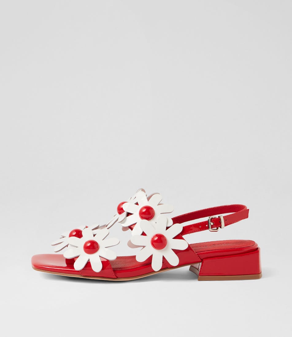 Pellas Red White Patent Leather Sandals