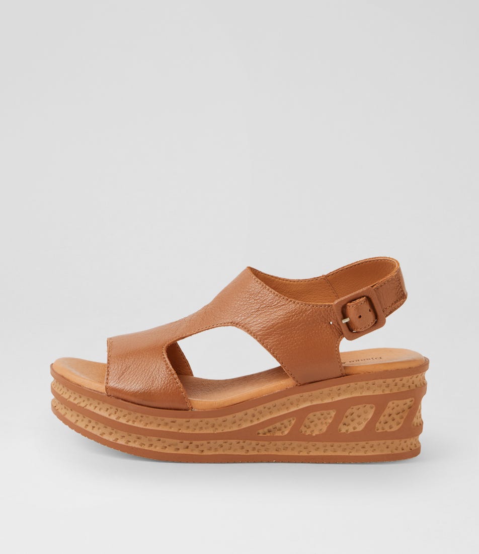Qeleigh Dark Tan Leather Platform Wedge Sandals
