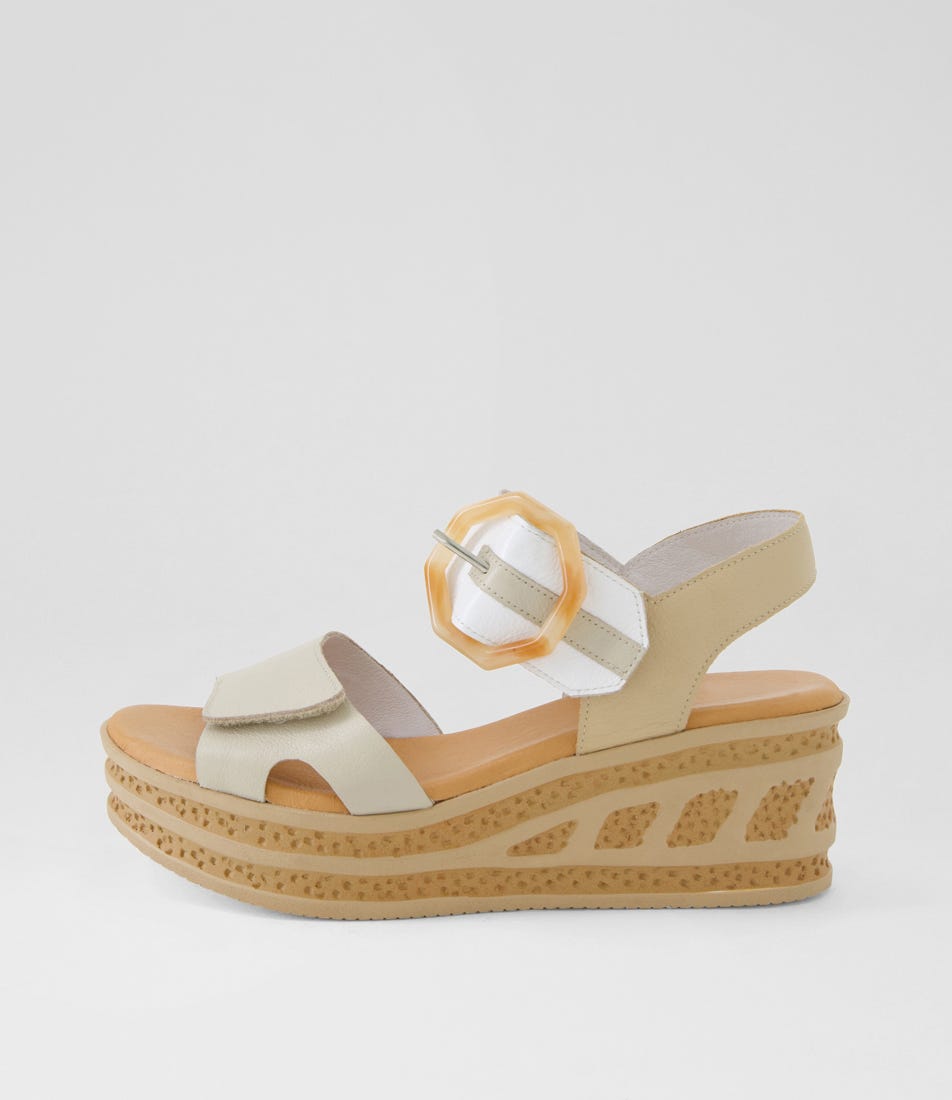 Qali Almond White Leather Multi Sandals