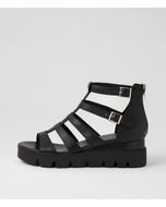 Rosio Black Leather Heeled Sandals
