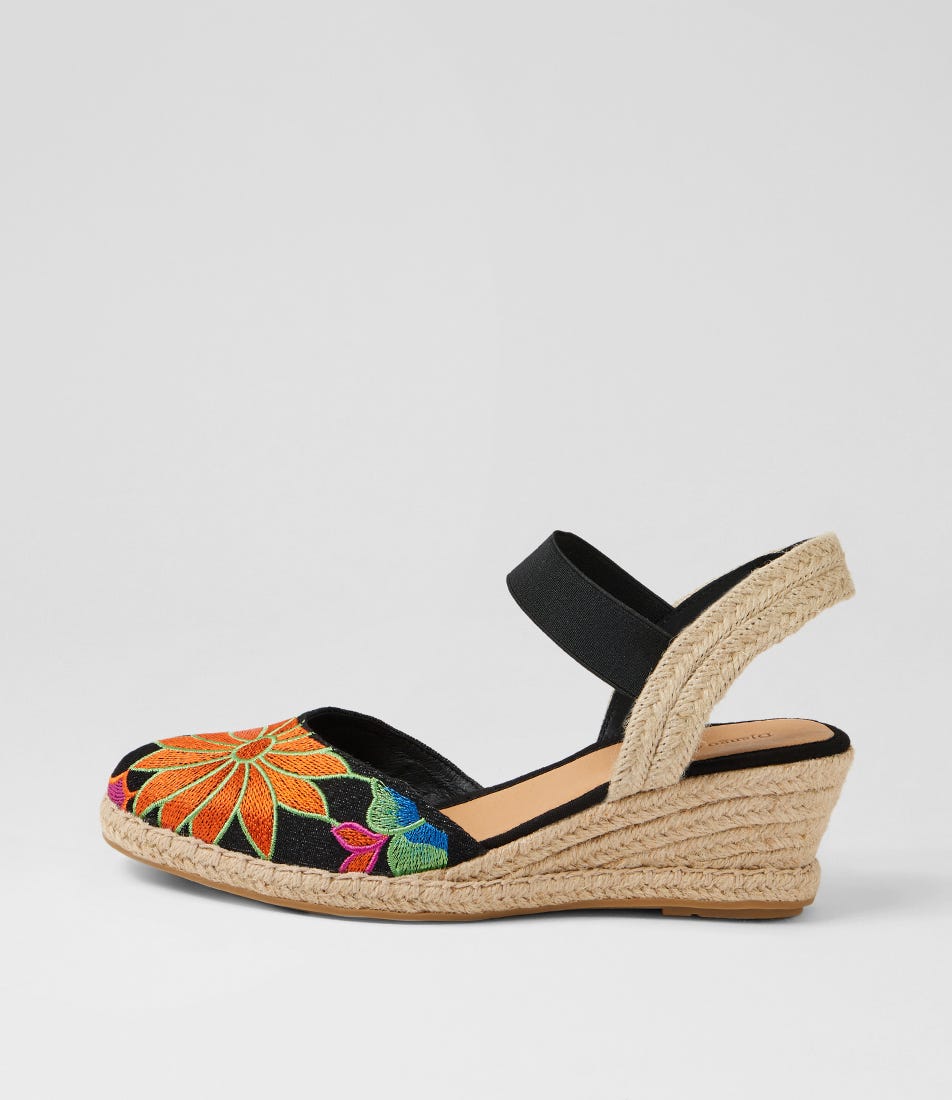 Ruta Black Bright Fabric Wedges
