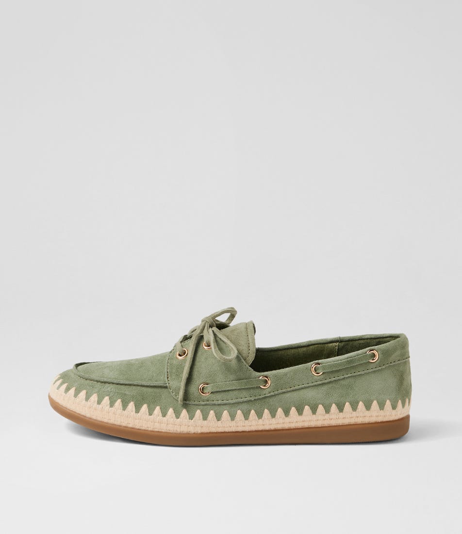 Rivi Khaki Natural Suede Flat Shoes