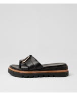 Scoop Black Leather Slides