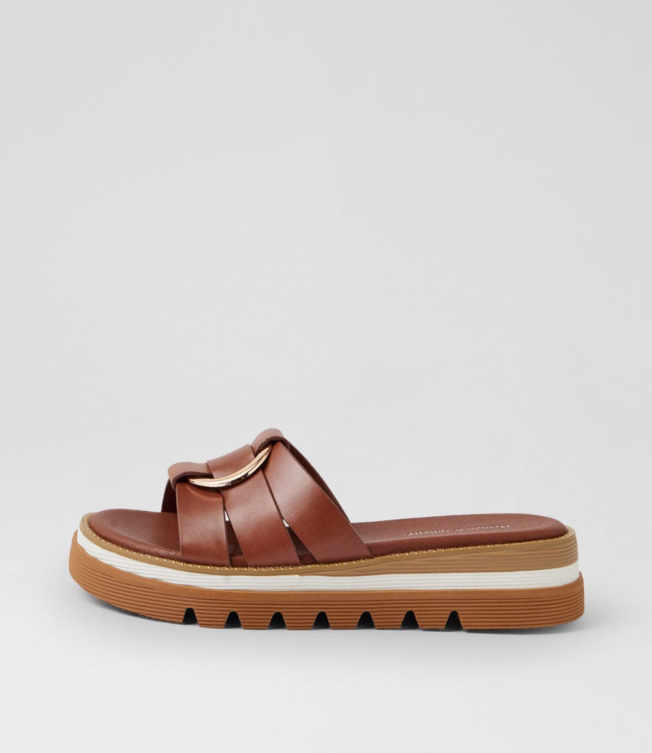 Scoop Walnut Leather Slides