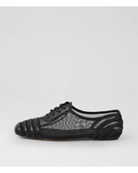 Vyolet Black Leather Mesh Lace Up Flats