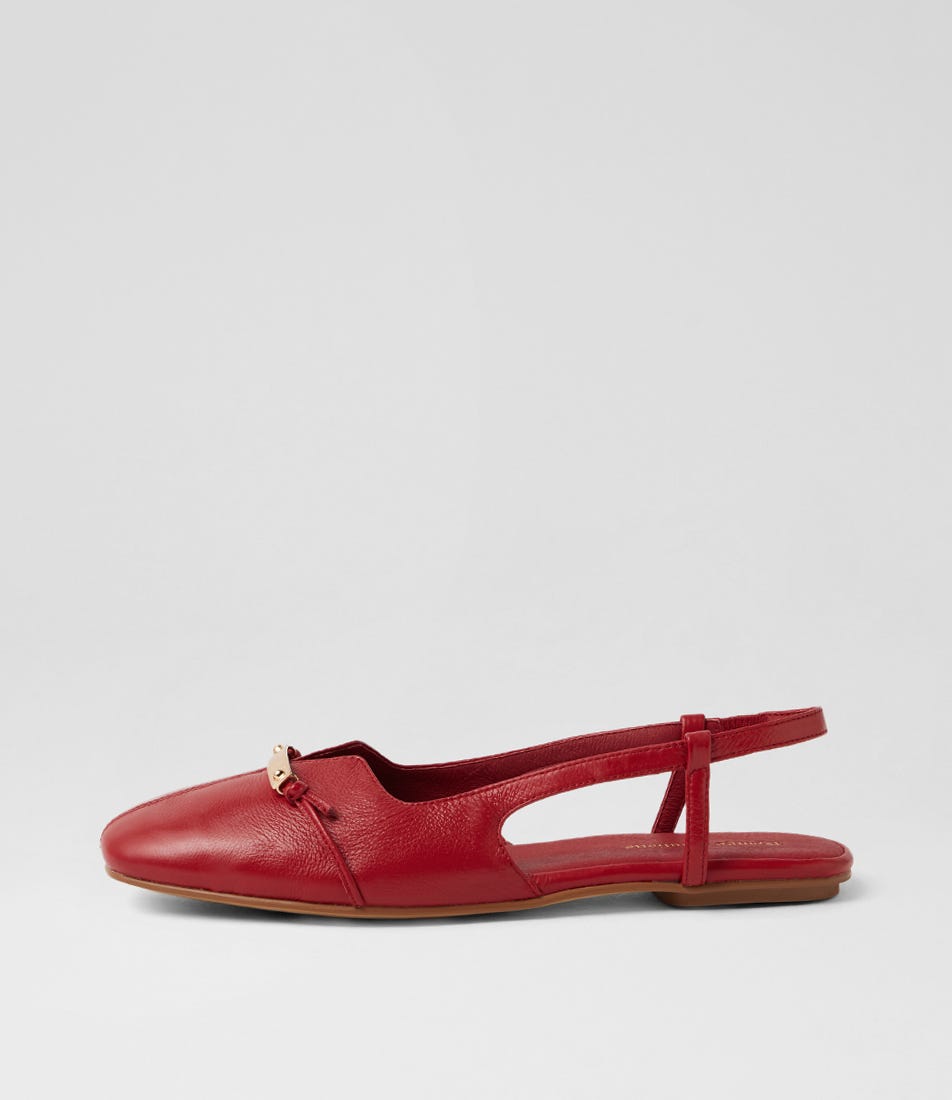Valyn Dark Red Leather Flat Slingbacks