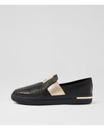 Wilida Black Gold Leather Elastic Sneakers