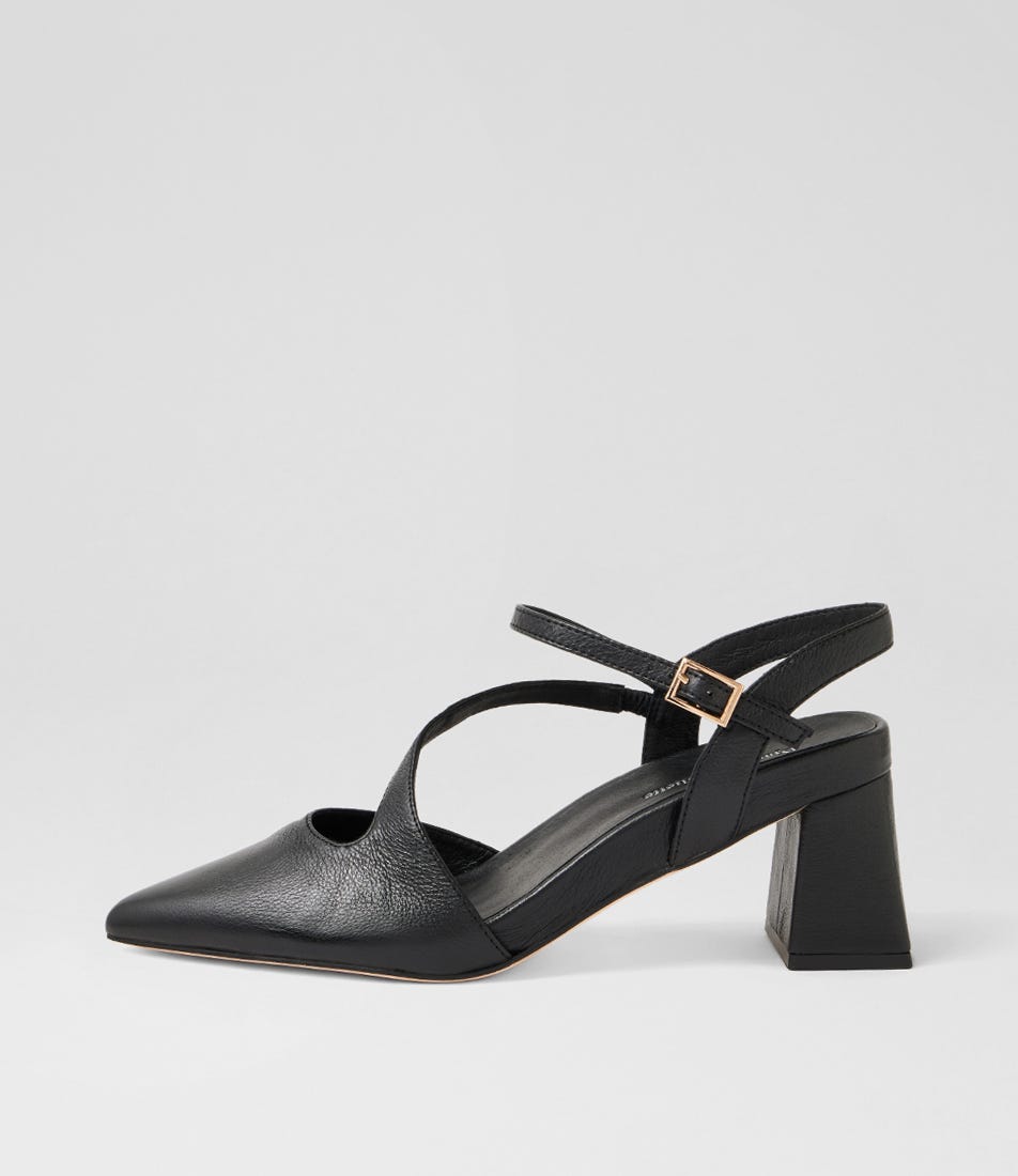 Wryn Black Leather Heels