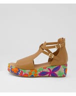 Xiao Dark Tan Bright Multi Leather Fabric Sandals