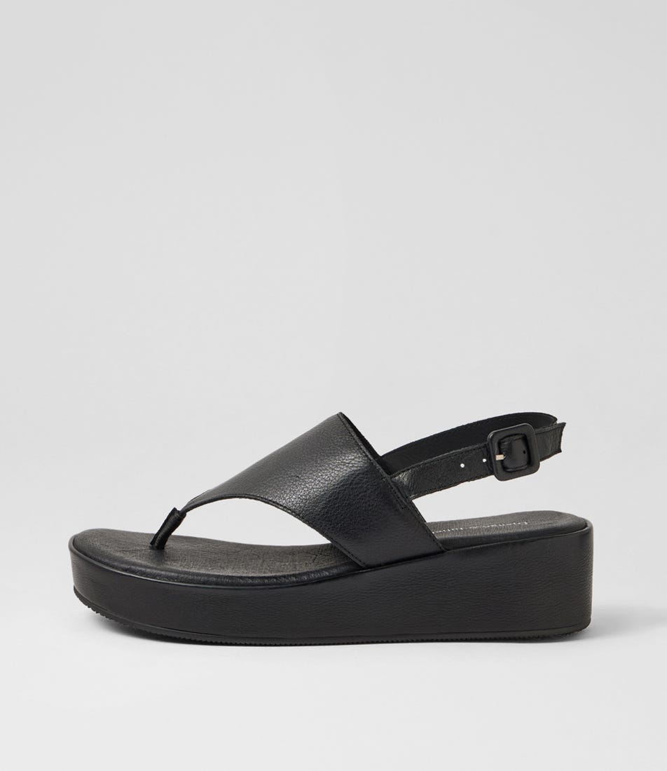 Yasmen Black Leather Platform Sandals