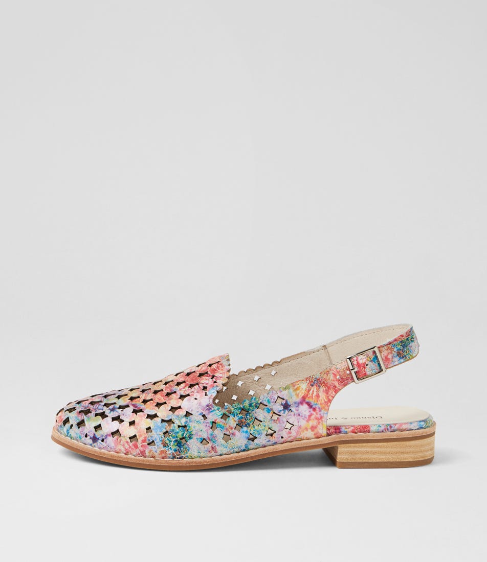 Anuli Red Multi Print Leather Flat Shoes