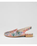 Anuli Red Multi Print Leather Flat Shoes