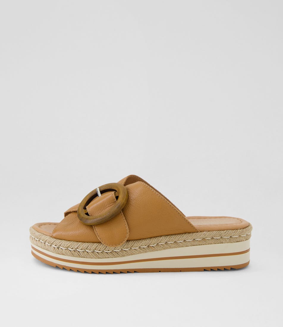Antigone Dark Tan Leather Slides