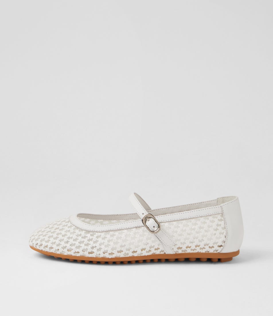 Bibble White Raffia Leather Ballet Flats