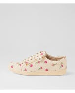 Donatas Beige Bouquet Fabric Lace Up Sneakers