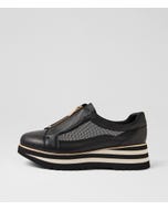 Elwira Black Leather Mesh Platform Loafers