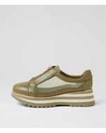 Elwira Khaki Leather Mesh Loafers
