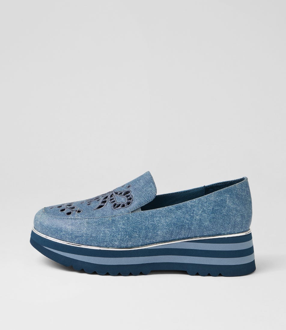 Enakai Blue Denim Leather Loafers