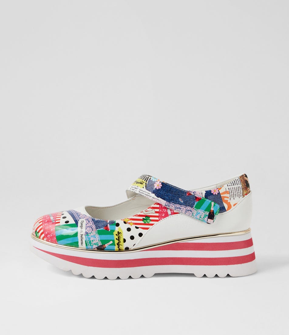 Eeya Collage 2 White Patent Leather Mary Janes