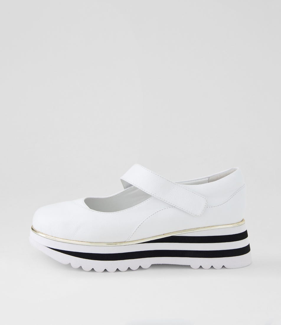 Eeya White Black Leather Mary Janes