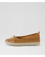Hagar Dark Tan Almond Leather Ballet Flats
