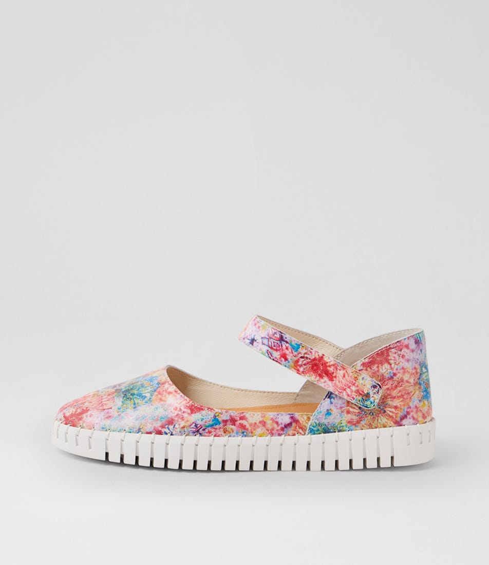Hough Red Multi White Leather Mary Janes