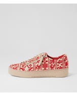 Lishpa Vanilla Red Leather Sneakers