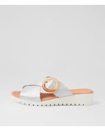 Mertisa White Silver Wash Leather Slides
