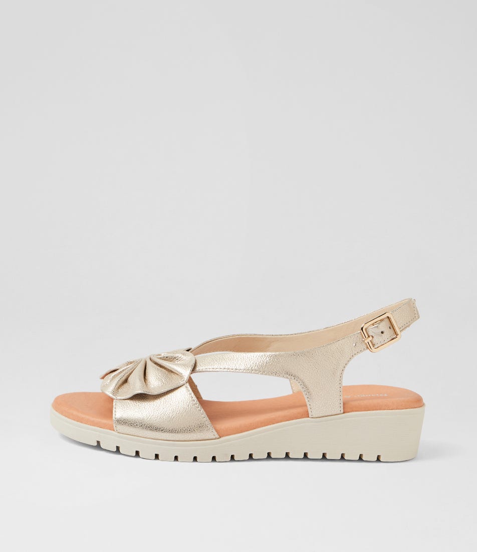 Myrline Beige Gold Almond Wash Leather Sandals