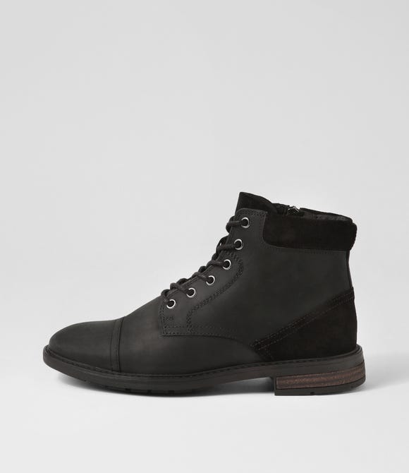 U Viggiano Black Waxy Leather Lace Up Boots