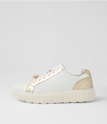 D Graisy G White Light Taupe Mix Leather Sneakers