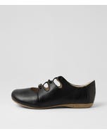 Fiona 04 Schwarz Leather Lace Up Flats