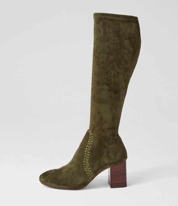 Sari Olive Stretch Microsuede Knee High Boots