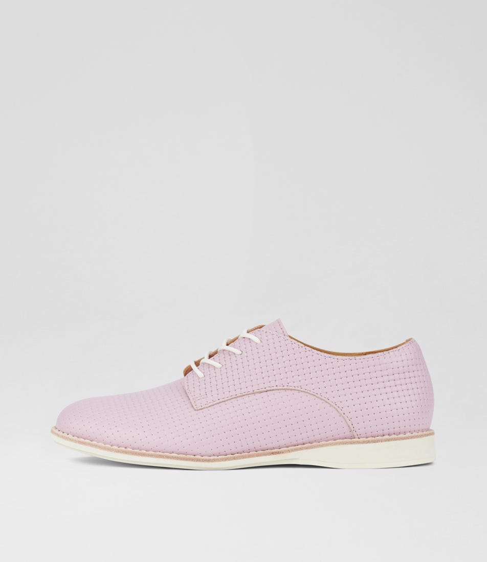 Derby Embossed Lilac Leather Lace Up Flats