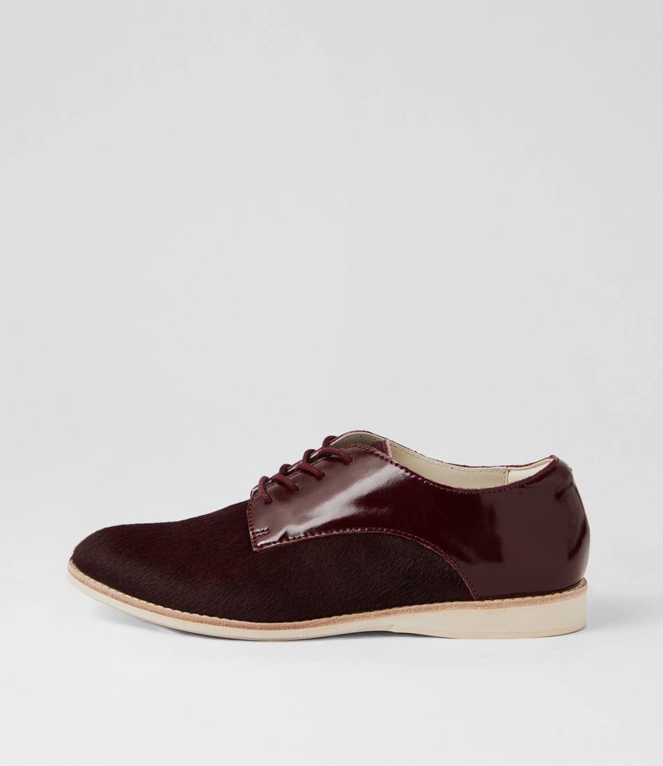 Derby Dark Cherry Splice Leather Lace Up Flats