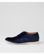 Derby Navy Velvet Fabric Lace Up Flats