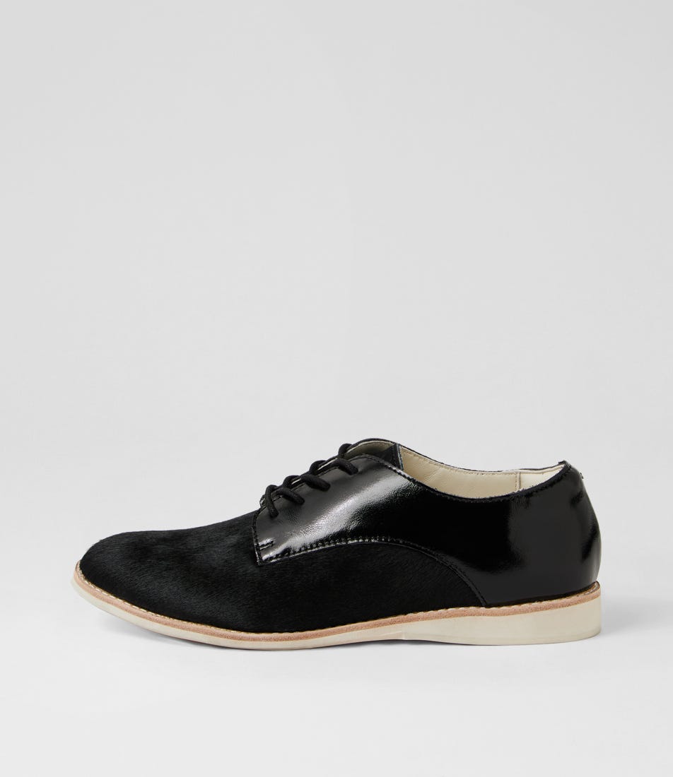 Derby Black Splice Leather Lace Up Flats